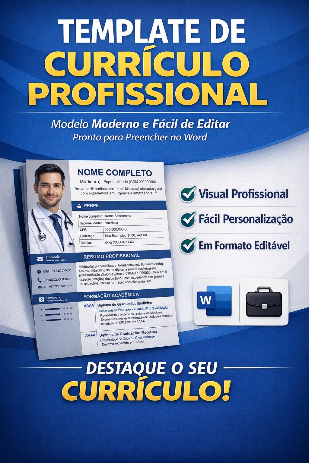 Modelos editáveis de currículo profissional para Word